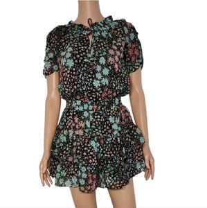 Skylar + Madison Black Floral Ruffle Mini Dress Size S Small